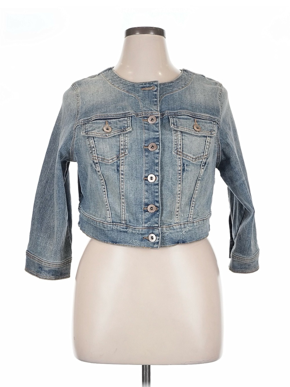 Torrid Cropped Collarless Lightweight Denim Jacket 1x NWOT - Picture 2 of 4